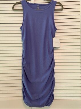 Beyond Yoga Featherweight Mini Dress Size S Indigo Heather Ruched Athleisure NWT
